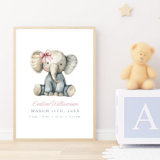 Anpassade Watercolor Blue Baby Elephant Nursery Poster