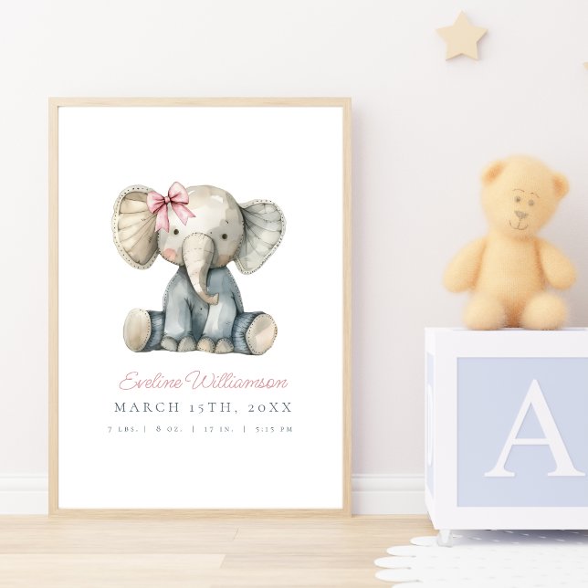 Anpassade Watercolor Blue Baby Elephant Nursery Poster (Skapare uppladdad)
