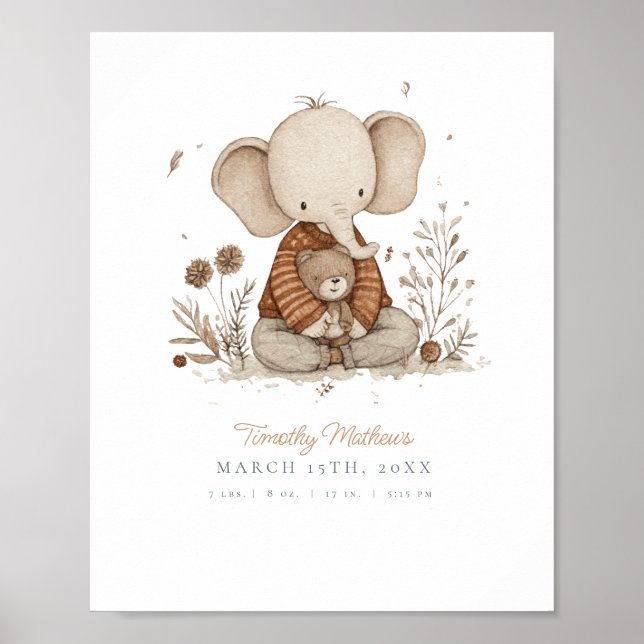 Anpassade Watercolor Elephant Nursery Poster (Framsidan)
