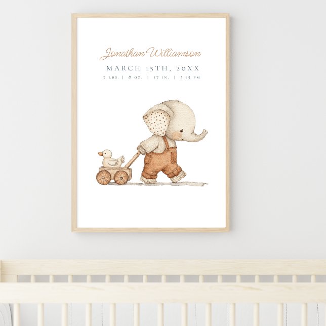 Anpassade Watercolor Elephant Pojke Nursery Poster (Skapare uppladdad)