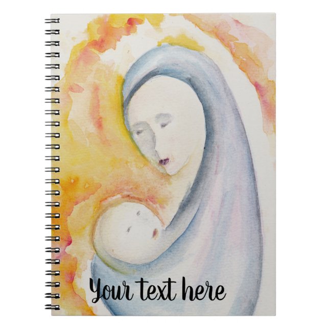 Anpassade Watercolor Madonna och Child Anteckningsbok Med Spiral (Framsidan)