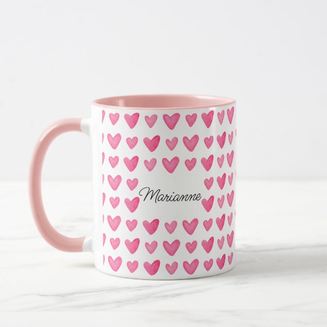 Anpassade Watercolor Rosa Hearts Mugg (Vänster)
