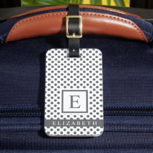 Anpassade White and Grått Polka Dot Bagagebricka