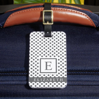 Anpassade White and Grått Polka Dot Bagagebricka