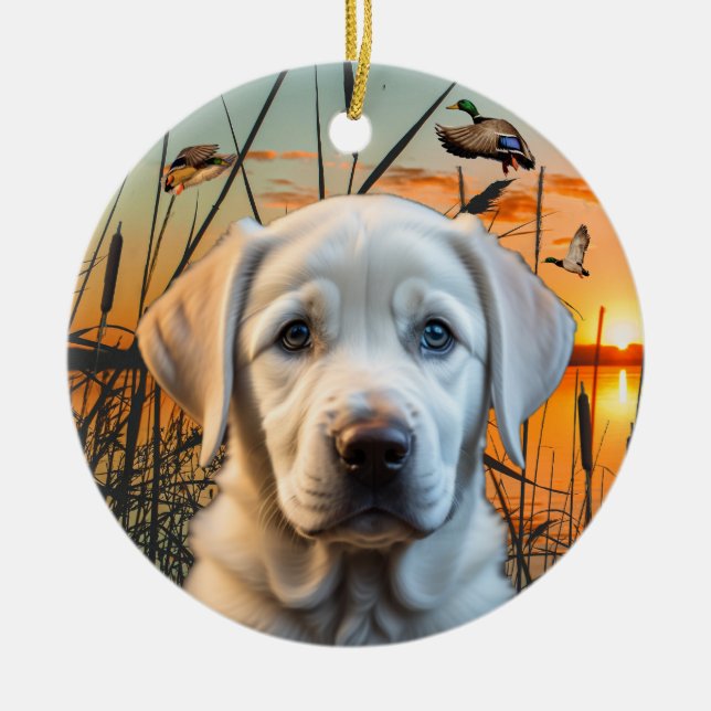 Anpassade White Labrador Puppy Ornament (Framsidan)