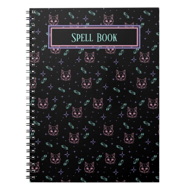Anpassade Witchy Cats och Crystals Mönster Anteckningsbok (Framsidan)