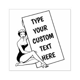 Anpassade Woman Holding Blank Sign Rubber Frimärke Stämpel