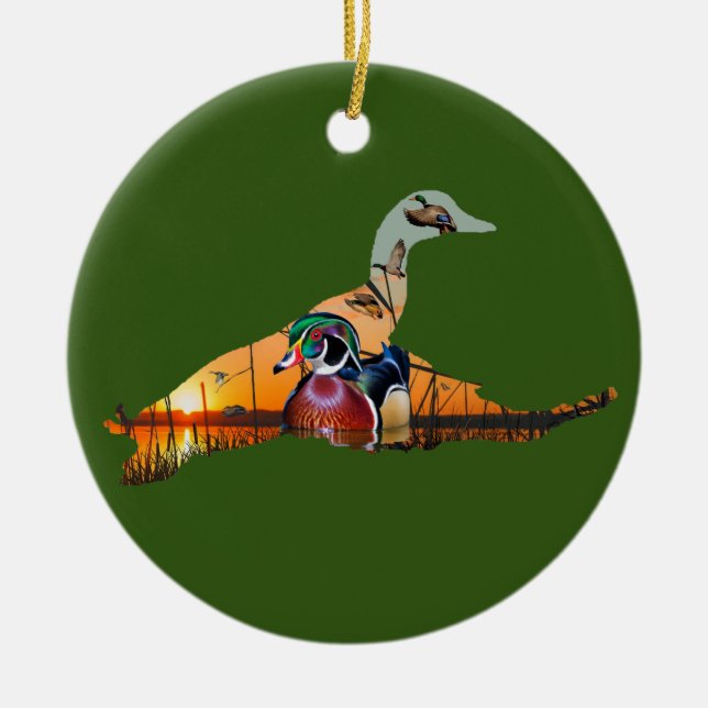 Anpassade Wood Anka Ornament, Flies Mallard Julgransprydnad Keramik (Framsidan)