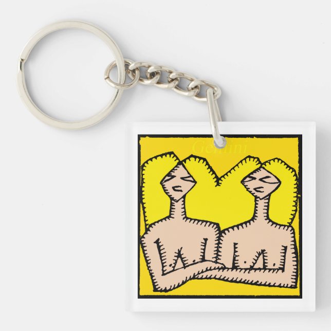 Anpassade Zodiac Signs Gemini 2-sidig nyckelkedja (Framsidan)