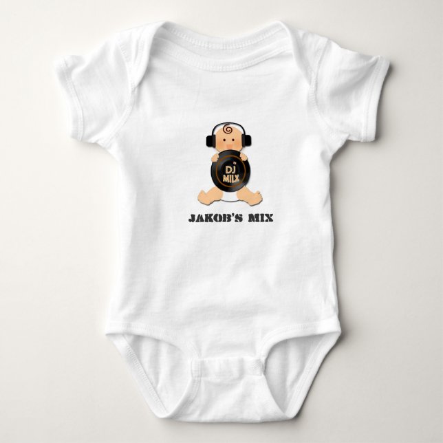 Anpassadebaby DJ på hörlurar & vinyl Tee (Framsida)
