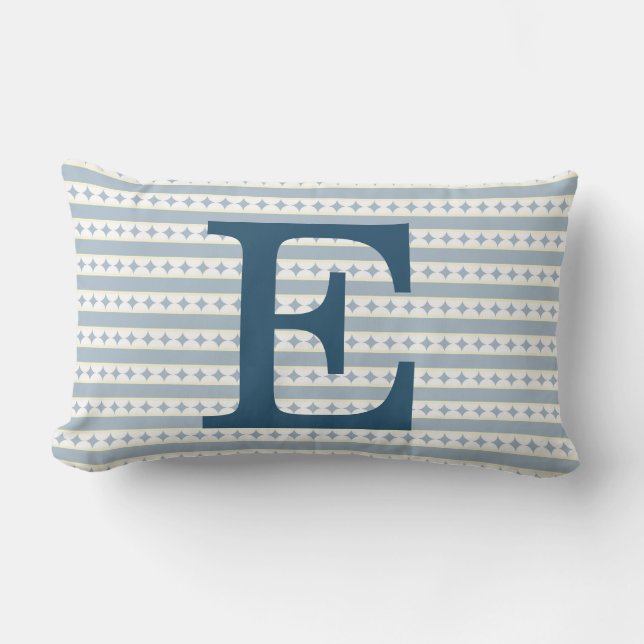 Anpassadeblått märka med sina initialer monogramen lumbarkudde (Framsida)