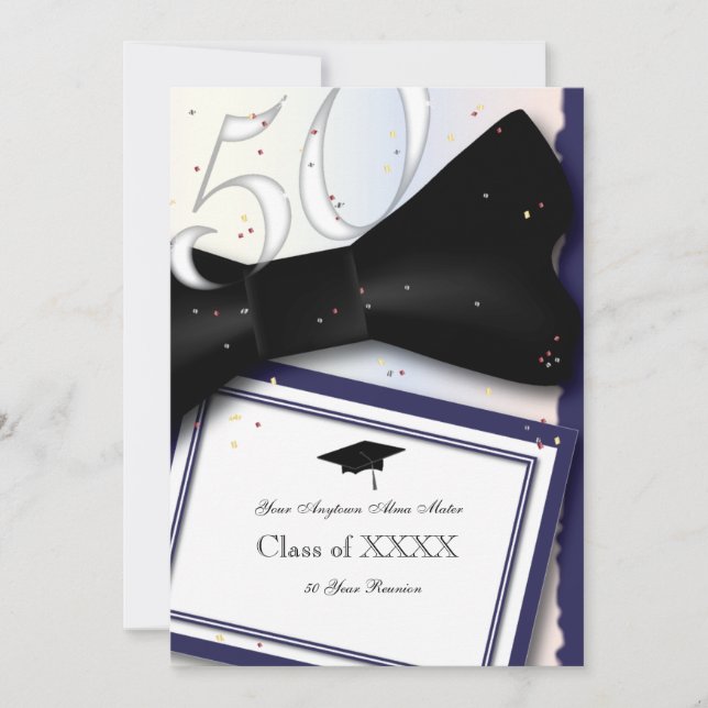 Anpassadeblått och vit 50 år klassificerar möte inbjudningar (Framsida)