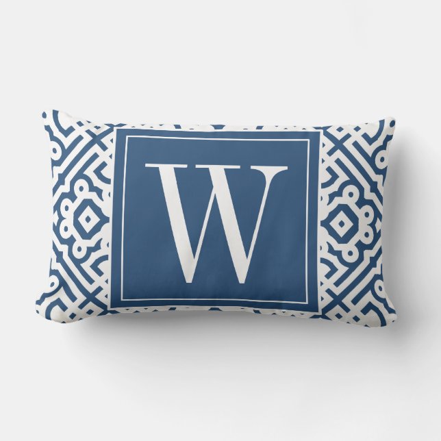 Anpassadefärg! Modern labyrintMonogram Lumbarkudde (Framsida)