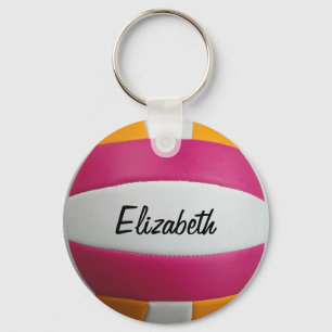 Anpassaderosa- och orangevolleyboll Keychain Nyckelring