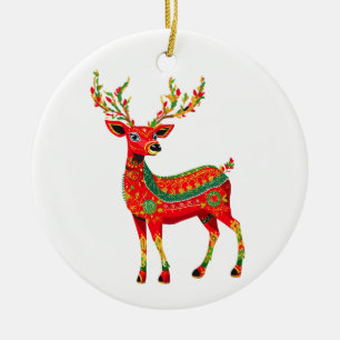 Anpassadet Alebrijes Folk Art Reindeer Julgransprydnad Keramik