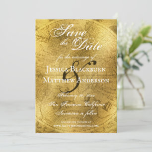 Anpassadet Antique World Map Faux Gold Foil Spara Datumet