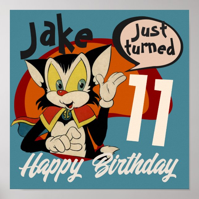 ANPASSADET BARNS FÖDELSEDAG i VINTAGE TECKNAD Poster (Framsidan)