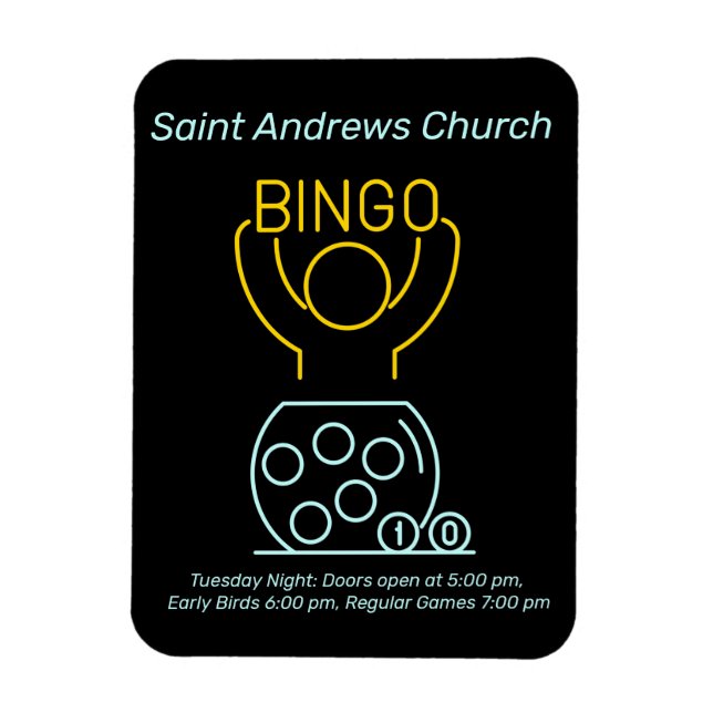 Anpassadet Bingo Night Neon Line Art Magnet (Vertikal)