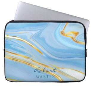 Anpassadet Blå himmel Guld Glitter Marble Laptop Fodral