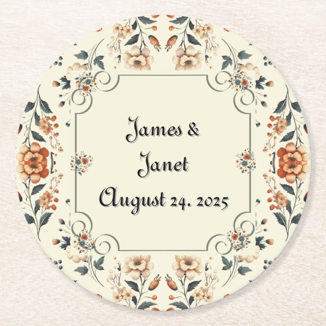 Anpassadet Blommigt av smörgrädde Underlägg Papper Rund (Framsidan)