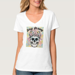 Anpassadet blommigt Skull "Stanna groovy" Retro Ba T Shirt