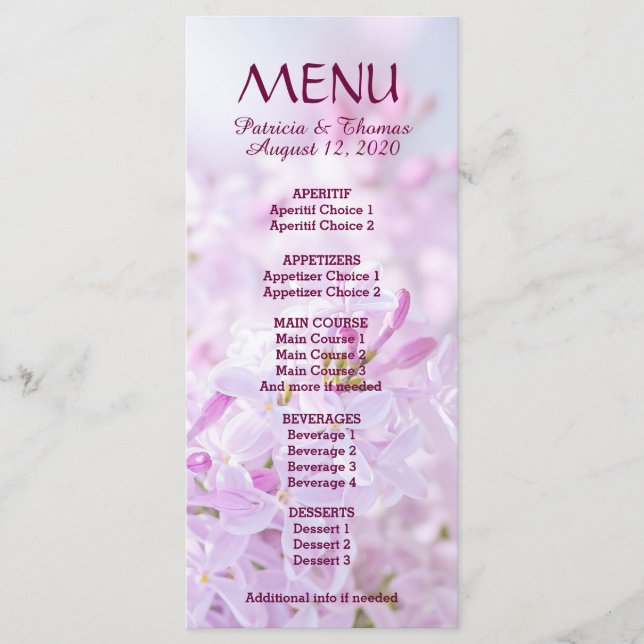 anpassadet bröllop Menu Meny (Framsida)