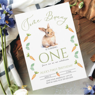 Anpassadet Carrots från Bunny First-födelsedagen Inbjudningar