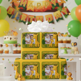 Anpassadet Cute Giraffe Birthday Photo Presentpapper