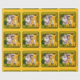 Anpassadet Cute Giraffe Birthday Photo Presentpapper