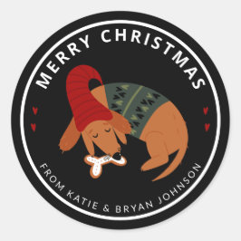 Anpassadet Cute Jul Sleft Hund Runt Klistermärke