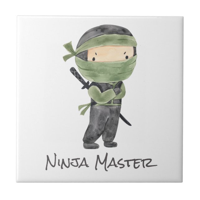 Anpassadet Cute Ninja Kids Kön Neutral Grönt Kakelplatta (Framsidan)