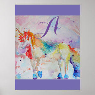 Anpassadet Cute Rainbow Unicorn Watercolor Girls Poster