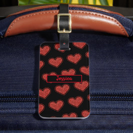Anpassadet Cute Red Hearts Glitter Bagagebricka