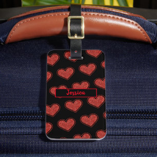 Anpassadet Cute Red Hearts Glitter Bagagebricka