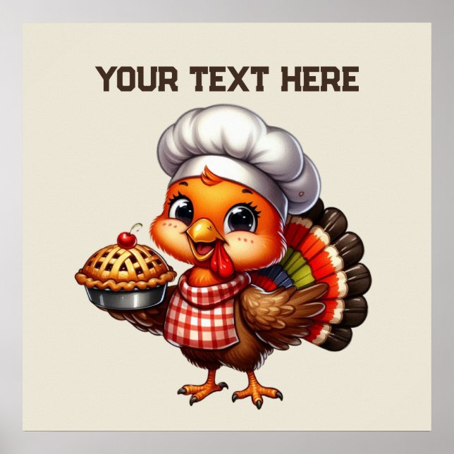 Anpassadet Cute Thanksgiving paj kalkon Poster (Framsidan)