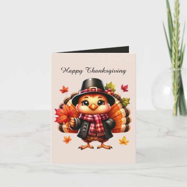 Anpassadet Cute Thanksgiving turkey Helgkort (Framsida)