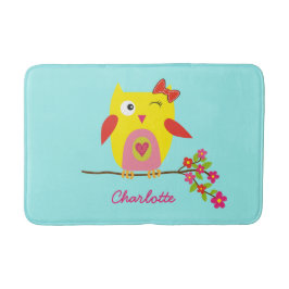 Anpassadet Cute Uggla Gult Rosa Illustration Badrumsmatta