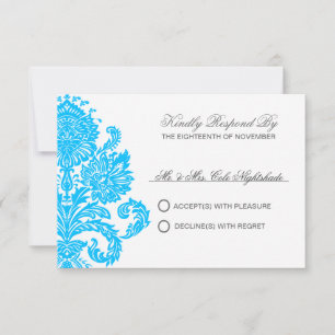 Anpassadet Deep Himlar Blue Elegant Damask Wedding OSA Kort