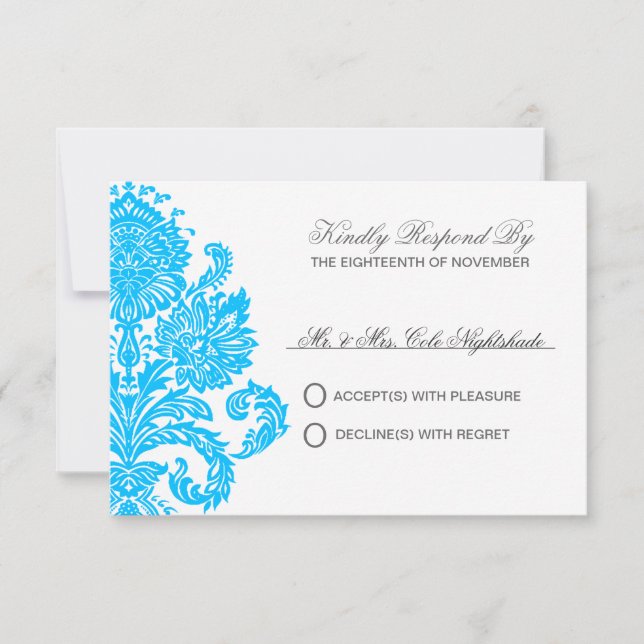 Anpassadet Deep Himlar Blue Elegant Damask Wedding OSA Kort (Framsida)