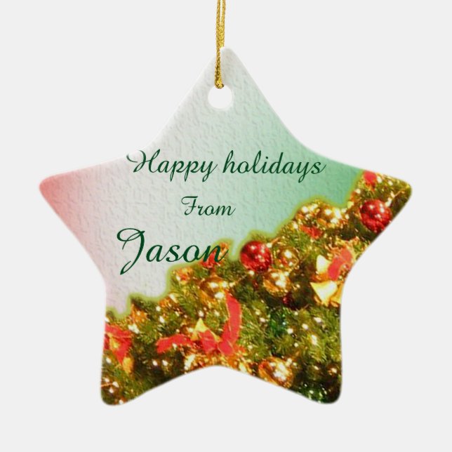 Anpassadet dekorerade julgran med text julgransprydnad keramik (Framsidan)