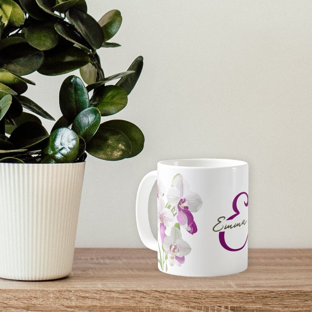 Anpassadet Delikat White Orchid Flowers Kaffemugg (Skapare uppladdad)