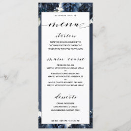 Anpassadet Dinner Menu i Navy Peony Bröllop Meny