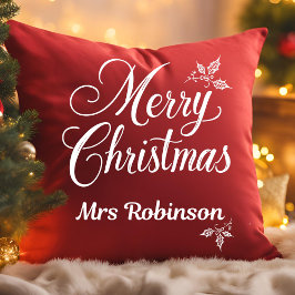 Anpassadet elegant för vitt skript i God jul Kudde