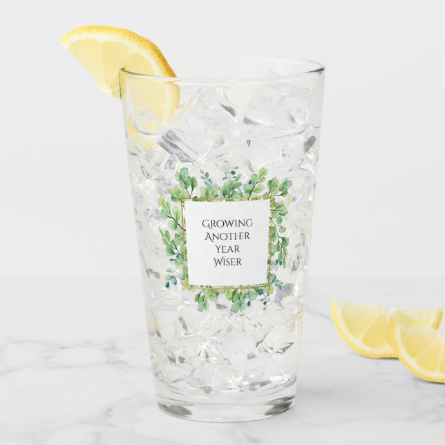 Anpassadet elegant Greenery Födelsedagsfest Glaskopp (Framsida Ice)