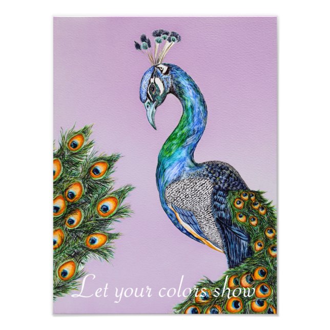 Anpassadet elegant Watercolor Peacock Fototryck (Framsidan)
