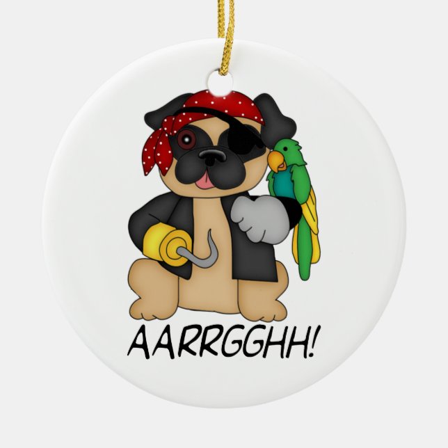 Anpassadet Fawn Pug Pirat Tees Julgransprydnad Keramik (Framsidan)