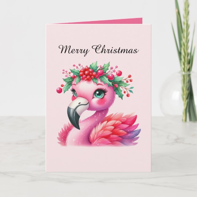 Anpassadet Festive jul rosa flamingo Kort (Framsida)