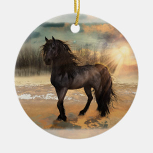Anpassadet Foggy Friesian morse Horse Julgransprydnad Keramik