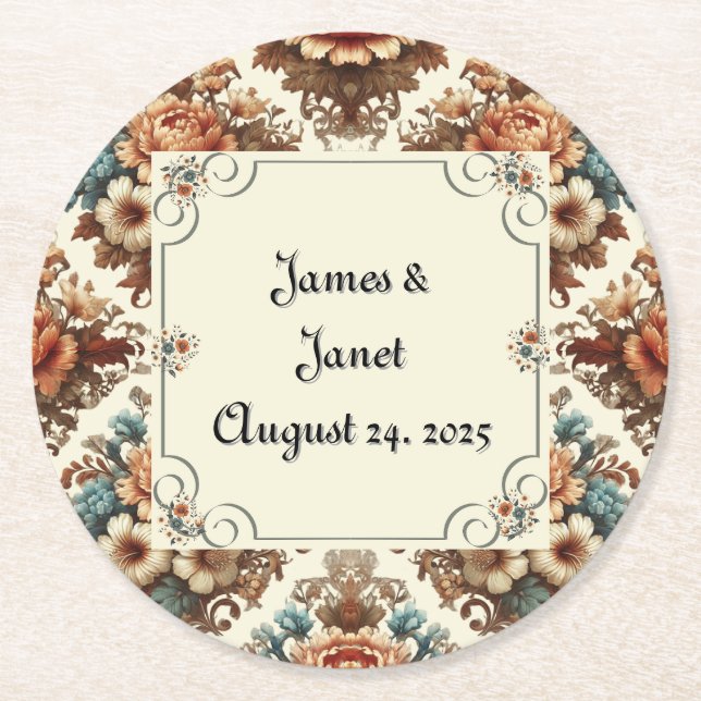 Anpassadet för Blommigt av finare Butterkräm- Unde Underlägg Papper Rund (Framsidan)