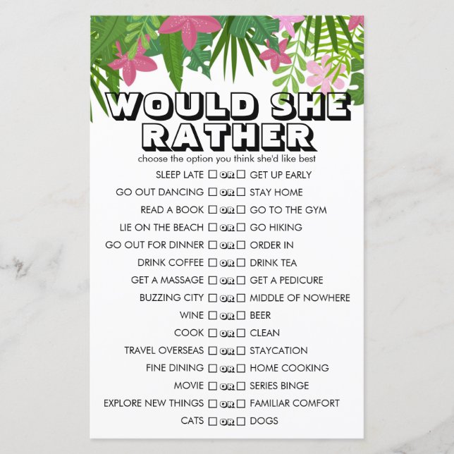 Anpassadet för tropisk Blommigt skulle hon hellre  (Framsida)